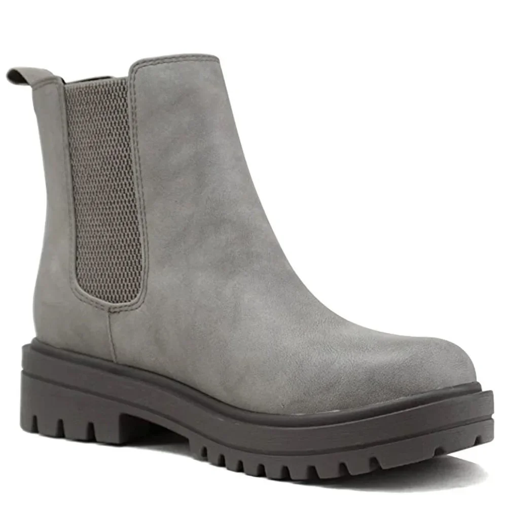 New Women Gray Chelsea Elastic Low Platform Ankle Boots Booties - Picture 3 of 5
